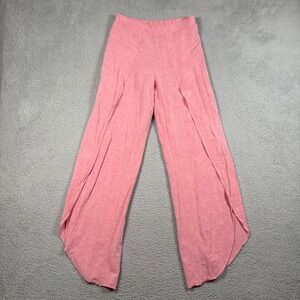 Drew Pink Linen Blend Tulip Hem Wide Leg Pants Womens XS High Rise Boho Casual